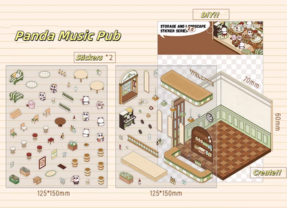 Panda Music Pub, Create Your Beary Cool Lounge! - 3D Miniature Scene Stickers