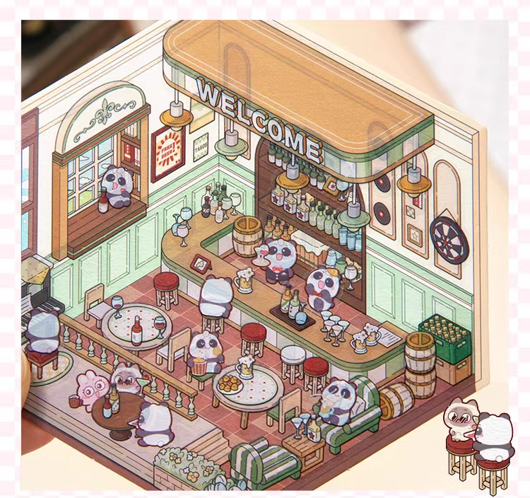 Panda Music Pub, Create Your Beary Cool Lounge! - 3D Miniature Scene Stickers